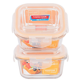 Bộ 2 hộp thủy tinh vuông HappyCook 520ml Kèm Túi Giữ Nhiệt HCG-02SBE