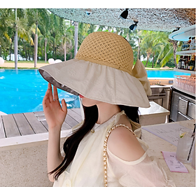 Mũ nữ rộng vành gắn nơ phong cách Hàn mới, nón chống nắng cao cấp