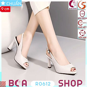 Cao gót công sở nữ hở mũi 9p RO612 màu trắng ROSATA tại BCASHOP bề mặt trơn lì đơn giản, tinh tế cho cô nàng công sở