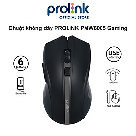 Chuột không dây PROLiNK PMW6005 kiểu dáng Gaming, tiết kiệm pin, độ nhạy cao dành cho PC, Laptop - Hàng chính hãng