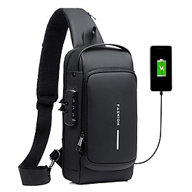 Men Sling Bag Pack with Lock Waterproof Anti-theft Chest Bag with USB Charging Port Shoulder Bag Crossbody Backpack