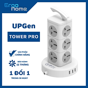 Ổ Cắm Điện Đa Năng UPGEN TOWER PRO Dạng Tháp Nhiều Tầng Chịu Tải Lớn, 3 cổng USB Sạc Nhanh, An Toàn, Chống Giật, Chống Cháy, Dây Dài 3m