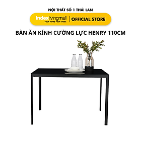 Bàn Ăn Mặt Kính Cường Lực 6mm HENRY Chân Sắt Sơn Tĩnh Điện Bền Bỉ Màu Đen Kích Thước 110cm  | Index Living Mall | Nội Thất Nhập Khẩu Thái Lan