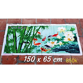 Mua (Đã thêu) Tranh thêu cá chép hoa sen trắng cửu ngư quần hội