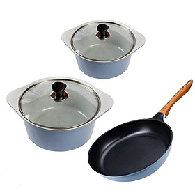 Combo 3 món, nồi đúc ceramic cao cấp 20 cm, 24 cm, chảo 26 cm dùng được bếp từ