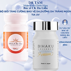 bộ đôi ngừa sạm nám trắng da BIHAKU PREMIUM COLLAGEN hộp 30v và BELLA THE