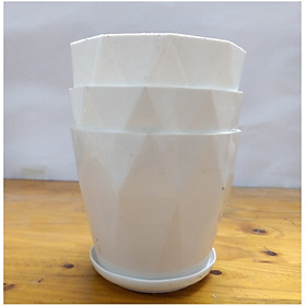 3 Chậu Nhựa Tròn Cạnh 155x130 Có Kèm Đĩa Lót
