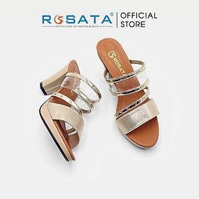 Giày sandal nữ đế cao 7 phân xỏ ngón quai ngang ROSATA RO518 - ĐỒNG