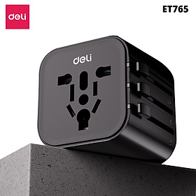 Ổ Cắm Chuyển Đổi Du Lịch Deli Sạc Nhanh 70W Củ Sạc Đa Năng DELI 4 Loại Chân Cắm Chuyển Đổi Dòng Điện