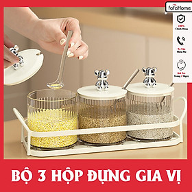 Mua Bộ 3 Lọ Đựng Gia Vị Sang Trọng  Cao Cấp Chất Liệu Nhựa Acrylic Chịu Lực Và Nhiệt Tốt Vân Sọc Có Thìa Kèm Giá Đỡ Kim Loại Sang Trọng Cao Cấp - Hình Núm Giao Ngẫu Nhiên