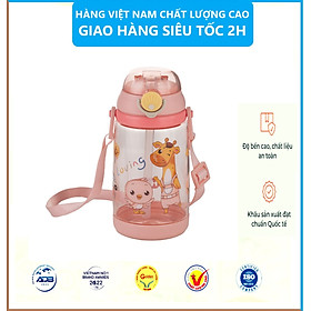 Bình Nước Trẻ Em 450ml HOKORI Chất Liệu Nhựa PP Nguyên Sinh Không BPA An Toàn Tuyệt Đối Cho Bé - Hàng chính hãng - Màu Hồng