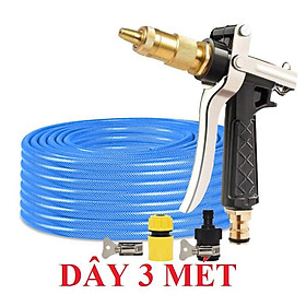 Bộ dây vòi xịt nước rửa xe, tưới cây , tăng áp 3 lần, loại 3m, 5m 206236 đầu đồng,đai,nối nhựa đen+ mở chai