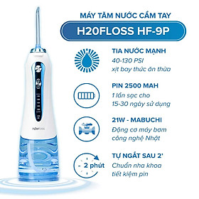 Máy Tăm Nước Cầm Tay Cao Cấp H20FLOSS HF-9P Kèm 5 Vòi Xịt Vệ Sinh Răng Miệng - Hàng Chính Hãng