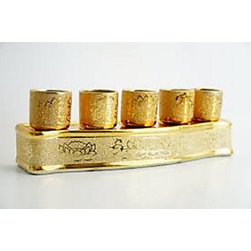 Mua Bộ án năm ly nước thờ cúng kim sa vàng gốm sứ - Gồm đế và 5 ly thờ