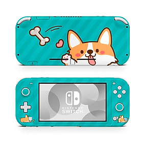 Skin decal dán Nintendo Switch Lite mẫu Corgi hello nền xanh (dễ dán, đã cắt sẵn)