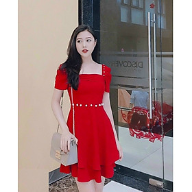 ĐẦM XÒE THIẾT KẾ 2 TẦNG CỔ VUÔNG ĐÍNH NGỌC TRAI