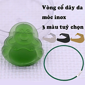 Mặt Phật Di lặc pha lê xanh lá 4.5 cm ( size lớn ) kèm vòng cổ dây da xanh lá + móc inox trắng, mặt dây chuyền Phật cười