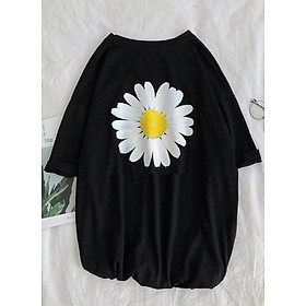 Áo thun tay lỡ form rộng thêu hoa cúc, chất liệu thun cotton mềm mát, thời trang trẻ, phong cách Hàn Quốc