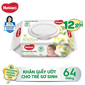 Combo 12 Gói Khăn giấy ướt cho trẻ sơ sinh HUGGIES không mùi, gói 64 tờ
