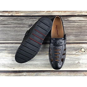 Giày lười nam giầy lười da bò thật, thiết kế mùa hè thoáng mát hàng Việt chuẩn xuất xịn- HS63 nâu huy hiệu