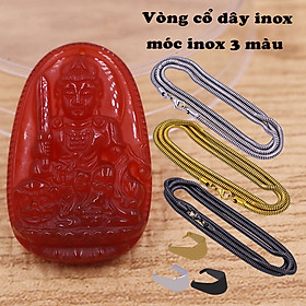 Mặt dây chuyền Văn thù bồ tát mã não đỏ 3.6 cm kèm dây chuyền inox vàng, Phật bản mệnh, mặt dây chuyền phong thủy