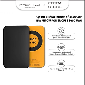 Sạc dự phòng không dây 15W MIPOW POWER CUBE 8000 mah - Hàng Chính Hãng
