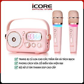 Bộ Loa Karaoke Mini Cổ Điển Bluetooth iCore VSM99 Kèm 02 Micro - Hàng chính hãng 