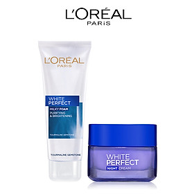 Bộ sữa rửa mặt và kem dưỡng da ban đêm L'Oreal Paris White Perfect 50ml