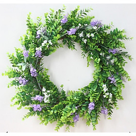 Vòng cỏ xanh điểm hoa lavender, vòng hoa trang trí 30cm