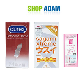 Combo 2 Hộp Bao Cao Su Mỏng Trơn Durex Fetherlite Ultima (H12) Và Sagami Xtreme Super Thin (H10) - Tặng Gel Gói Jex - Hàng Chính Hãng 100% - Che Tên Sản Phẩm