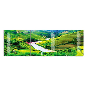 Tranh bộ 3 Bức Vuông - Tranh treo phòng khách-Tranh treo tường Phong Cảnh PC 10100/Gỗ MDF cao cấp phủ kim sa/ Chống ẩm mốc, mối mọt/Bo viền góc tròn