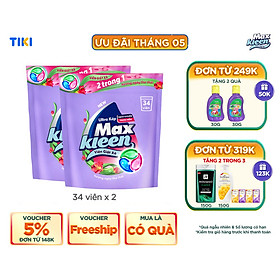 Combo 2 túi viên giặt xả MaxKleen Hương ngày thư thái 34 viên túi