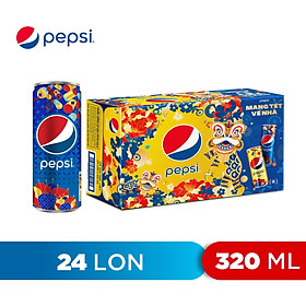 Thùng 24 Lon Nước Ngọt Có Gaz Pepsi lon xanh (320ml/lon)