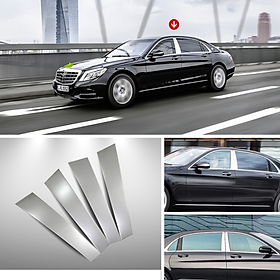 Bộ 6 thanh nẹp cột B và C cánh cửa xe ô tô Mercedes và Maybach dòng S-Class, chất liệu hợp kim nhôm bóng mờ cao cấp