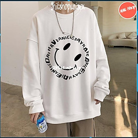 Áo Sweater nam nữ 1HITSHOP Áo nỉ cổ tròn forrm rộng overseze in hình mặt cười nghiêng nỉ cotton dày ấm 2 màu đen trắng