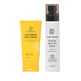 Bộ Kem Chống Nắng Bảo Vệ Hoàn Hảo Cho Da Mặt Whitening Sun Cream Laura Sunshine 50ml & Xịt khoáng Thải Độc Magic Detox Mist Laura Sunshine 4in1 110ml - tặng nón bảo hiểm 