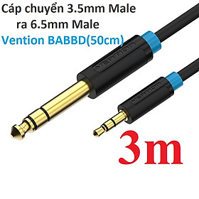 [ 3.5mm ra 6.5mm] Cáp chuyển  3.5 Male ra 6.5 Male Vention model BABBD - Hàng chính hãng - 3M