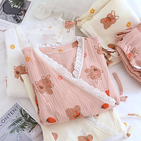 Bộ đồ bầu và sau sinh, kimono cho con bú AZ55 chất liệu muslin cao cấp