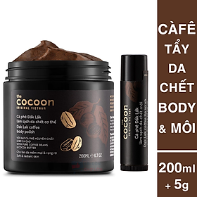 Combo Cà phê đắk lắk Tẩy da chết body cocoon 200ml + Son tẩy da chết môi