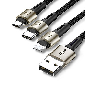 Cáp sạc và truyền dữ liệu siêu bền Baseus Caring Touch Selection 3 in 1 Cable ( USB Type A to USB Type C/ Micro USB/ Lightning 3.5A Fast Charging & Sync Data Cable) - Hàng chính hãng