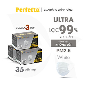 Combo 3 hộp Khẩu trang y tế 4 lớp Perfetta Ultra Lọc bụi, kháng khuẩn, kháng vi rút, lọc bụi mịn 2.5 ( 35 cái/hộp)