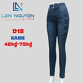 D18_Quần jean nữ, dài, lưng cao, quần bò nữ dáng ôm, quần rin nữ có big size, cho 42kg đến 75kg,LEN NGUYEN STORE - Xanh