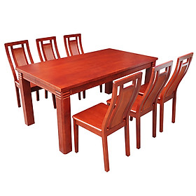 Bộ Bàn Ghế Ăn Chữ Nhật Tân To Gỗ Tự Nhiên Màu Nâu Đỏ Đẹp 1m6 6 Ghế Ngồi Lưng Vuông