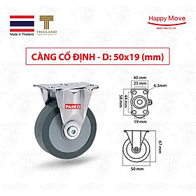 Bánh xe đẩy cao su xám tải nhẹ càng cố định - 50-65-75mm - Happy Move Thái Lan