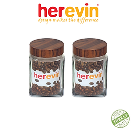 Mua Bộ 2 Hũ Thủy Tinh Herevin Vuông Nắp Woody 2L - HEHU231016-205