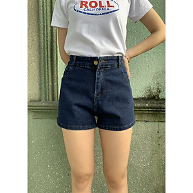 QUẦN SHORT JEAN NỮ THỜI TRANG MÀU ĐEN TUYỀN TRƠN CO DÃN MẠNH LƯNG CAO VẢI MỀM - xanh đậm - 32