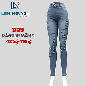 D09_Quần jean nữ, dài, lưng cao, quần bò nữ dáng ôm, quần rin nữ có big size, cho 42kg đến 75kg,LEN NGUYEN STORE - Rách Xi Măng