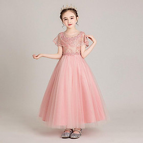 Váy công chúa bé gái hồng choàng vai DBG034