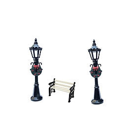 1/12 Dollhouse Miniature Garden Patio Furniture Park Bench & 2x Street Lamp