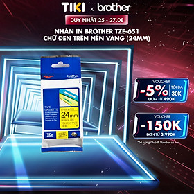 Nhãn in Brother TZe-651 chữ đen trên nền vàng (24mm) - Hàng chính hãng